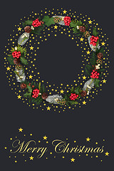 Image showing Merry Christmas Wreath with Gold Stars