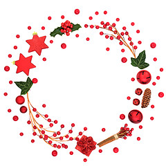 Image showing Abstract Christmas Wreath with Flora and Baubles