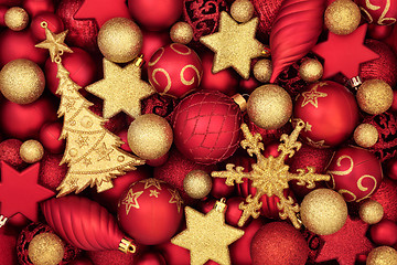 Image showing Red and Gold Christmas Tree Bauble Decorations