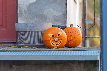 Image showing Two Carved Pumpkins