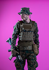 Image showing modern warfare soldier pink backgorund