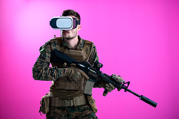 Image showing soldier in battle using virtual reality glasses