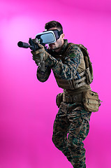 Image showing soldier in battle using virtual reality glasses
