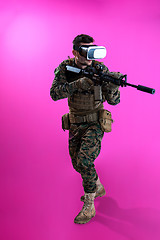 Image showing soldier in battle using virtual reality glasses