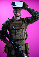 Image showing soldier in battle using virtual reality glasses