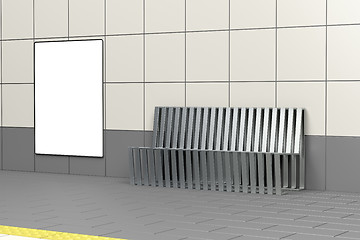 Image showing Blank vertical billboard on metro station