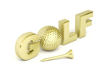 Image showing Text golf with golden ball and tee
