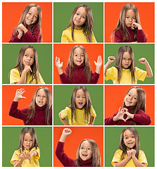 Image showing The collage of different human facial expressions, emotions and feelings of young teen girl.