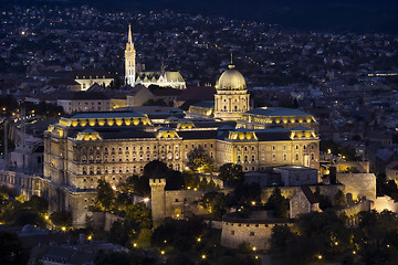 Image showing Buda Castle at night on Castle Hill in Budapest, Hungary