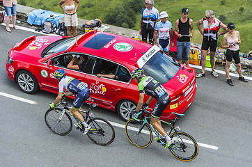 Image showing Two Cyclists on Col de Peyresourde - Tour de France 2014