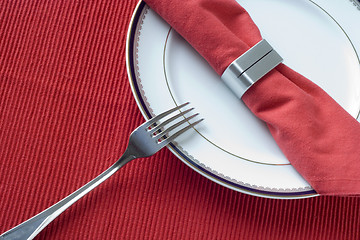 Image showing fork, plate and napkin