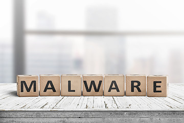 Image showing Malware message sign made of wood