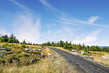 Image showing Railroad tracks in a dry nature landscape