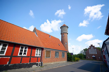 Image showing City street with a tower in a small village