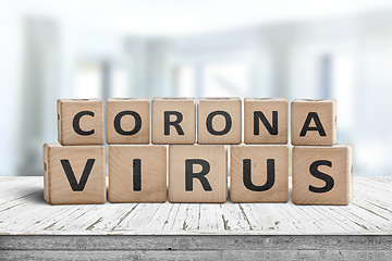 Image showing Corona virus alert message on a worn wooden desk