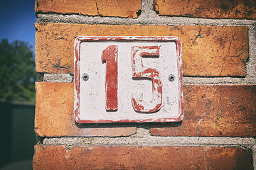 Image showing Street number 15 on a sign