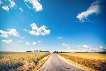 Image showing Road leading to a farm in the summer