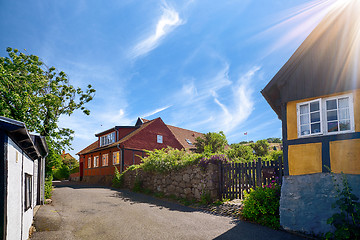 Image showing Idyllic danish street with old buildings in vintage colors