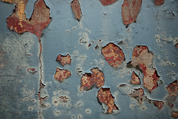 Image showing Weathered blue wall with pealing paint