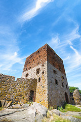 Image showing Old castle ruin in the summer under a blue sky