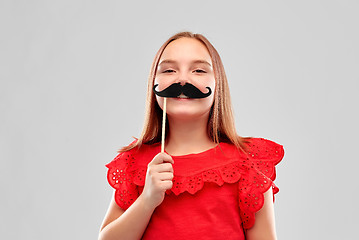 Image showing beautiful smiling girl with big black moustaches