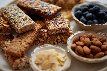 Image showing Close up. Mixed composition of various energy nutrition bars