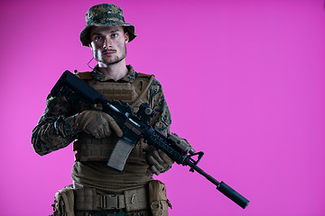 Image showing modern warfare soldier pink backgorund