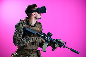 Image showing soldier in battle using virtual reality glasses