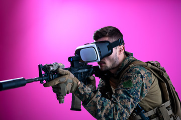 Image showing soldier in battle using virtual reality glasses