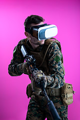 Image showing soldier in battle using virtual reality glasses