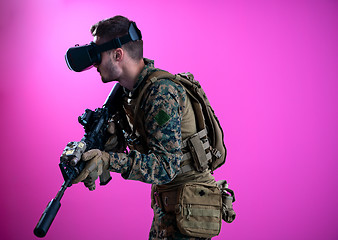 Image showing soldier in battle using virtual reality glasses