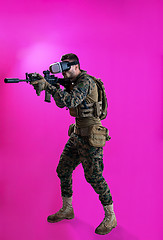 Image showing soldier in battle using virtual reality glasses