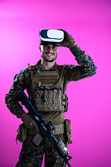 Image showing soldier in battle using virtual reality glasses