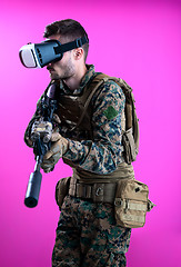 Image showing soldier in battle using virtual reality glasses