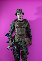 Image showing modern warfare soldier pink backgorund