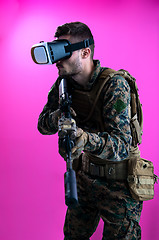 Image showing soldier in battle using virtual reality glasses