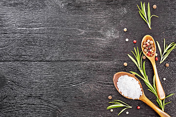 Image showing Frame of salt and pepper on black board top