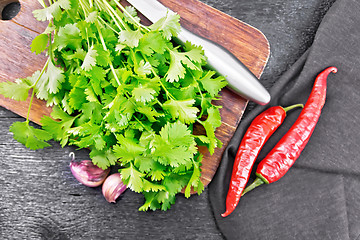 Image showing Cilantro fresh with garlic on board top