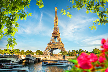 Image showing Bridge Iena and flowers