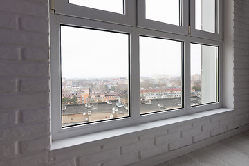 Image showing The window sill is a close-up at the large stained glass window