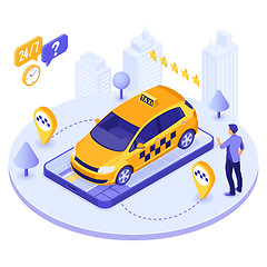 Image showing Online Taxi Isometric Concept