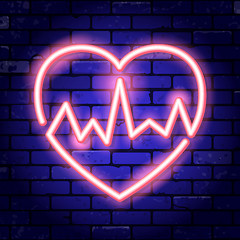 Image showing Heart with Cardiogram Neon Signboard