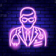 Image showing Doctor with Stethoscope Neon Signboard