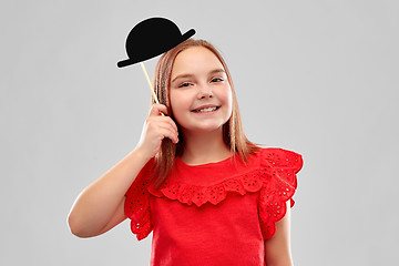 Image showing beautiful smiling girl with black bowler hat