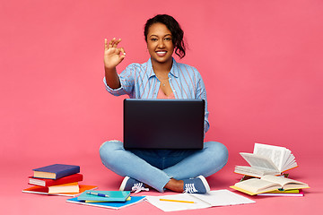 Image showing happy african american student woman with laptop