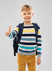 Image showing student boy with school bag showing thumbs up