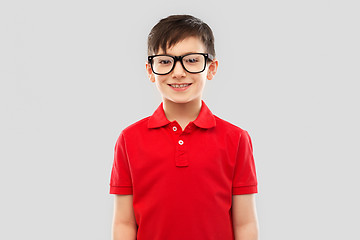 Image showing portrait of smiling boy in glasses and red t-shirt