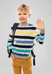 Image showing smiling student boy or schoolboy with school bag