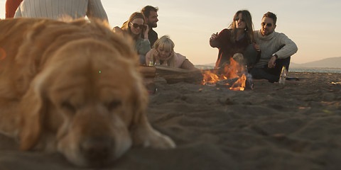 Image showing Friends Relaxing At Bonfire Beach Party