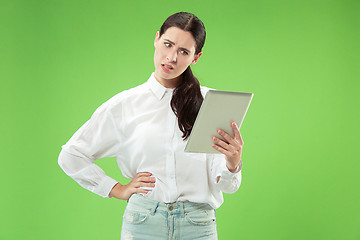 Image showing Businesswoman with laptop. Love to computer concept.